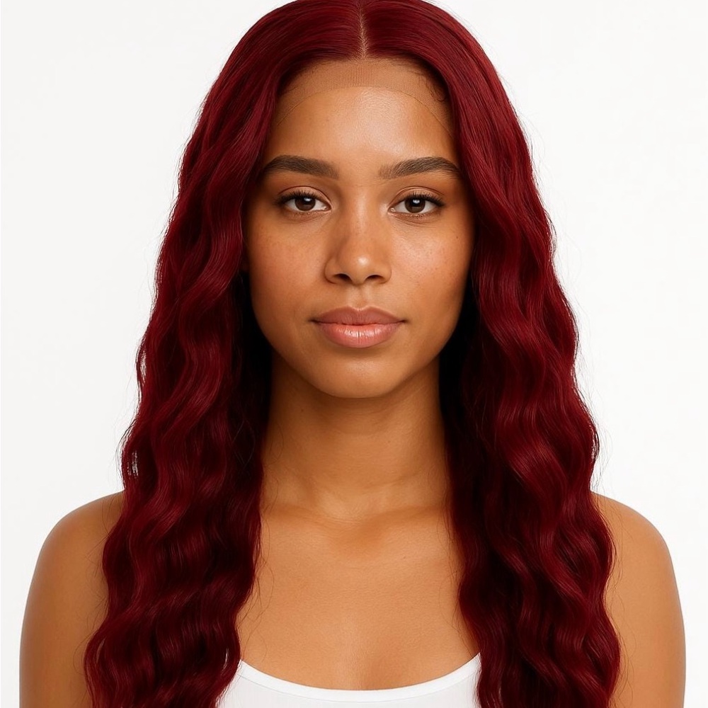 Burgundy Lace Front Wig 24 Inch – Pre Plucked Synthetic Wig with Baby Hair,